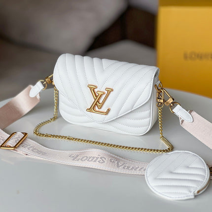 LV 25S WAVE MULTI POCHETTE 19 IN WHITE CALFSKIN GOLD HARDWARE