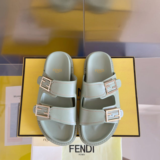 FENDI BAGUETTE DAD SANDALS IN ASH GREY CALFSKIN