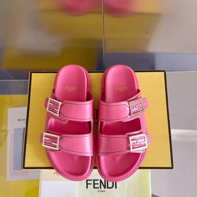 FENDI BAGUETTE DAD SANDALS IN PUNCH PINK CALFSKIN