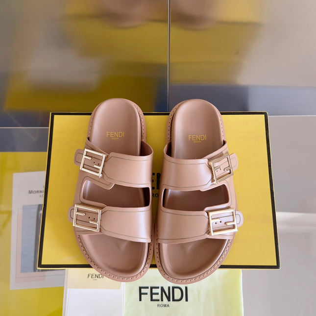 FENDI BAGUETTE DAD SANDALS IN BUFF BROWN CALFSKIN