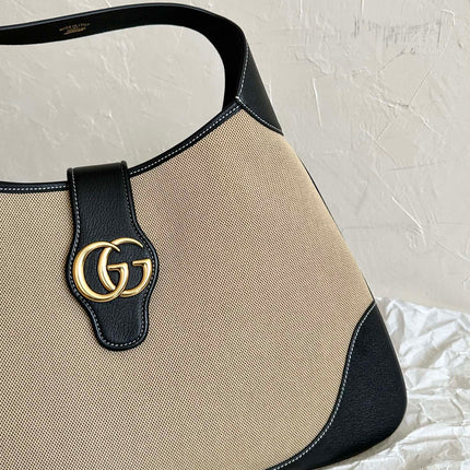 LARGE APHRODITE 47 BAG BEIGE CANVAS AND BLACK CALFSKIN