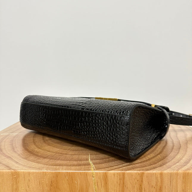 MANHATTAN 29 TOP-HANDLE IN CROCODILE BLACK CALFSKIN