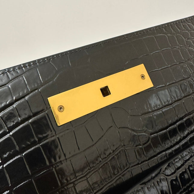 MANHATTAN 29 TOP-HANDLE IN CROCODILE BLACK CALFSKIN