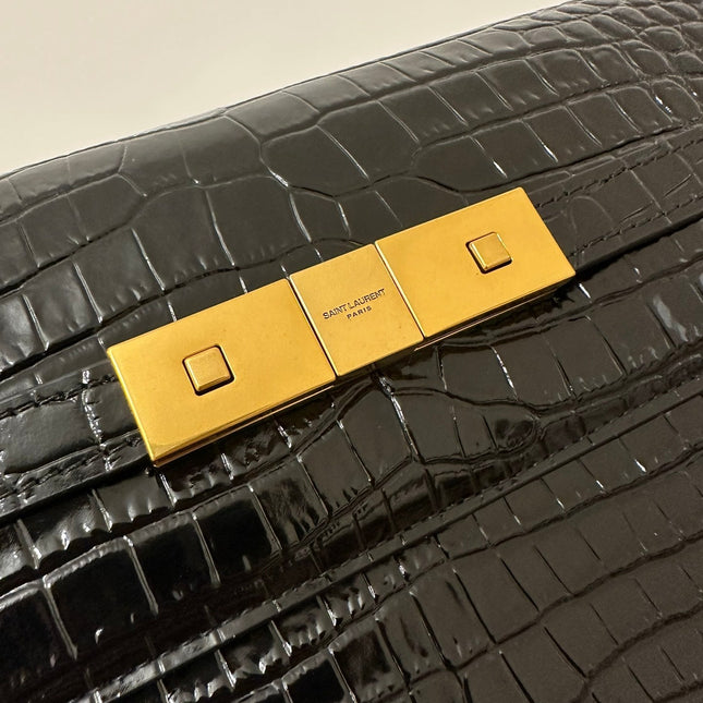 MANHATTAN 29 TOP-HANDLE IN CROCODILE BLACK CALFSKIN