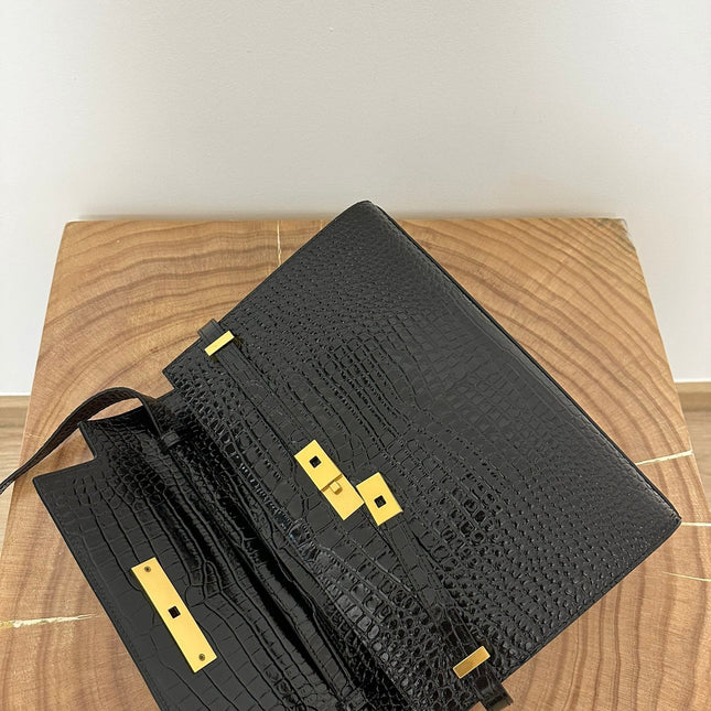 MANHATTAN 29 TOP-HANDLE IN CROCODILE BLACK CALFSKIN