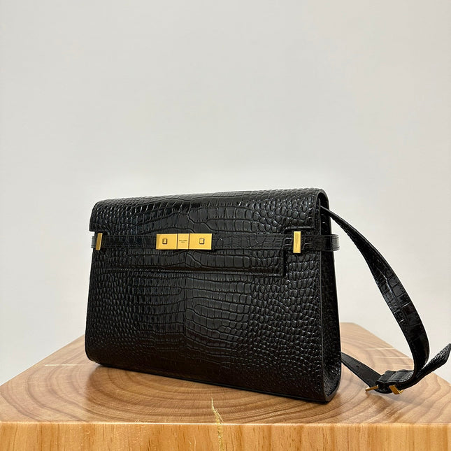 MANHATTAN 29 TOP-HANDLE IN CROCODILE BLACK CALFSKIN