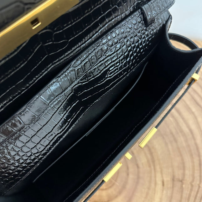 MANHATTAN 29 TOP-HANDLE IN CROCODILE BLACK CALFSKIN