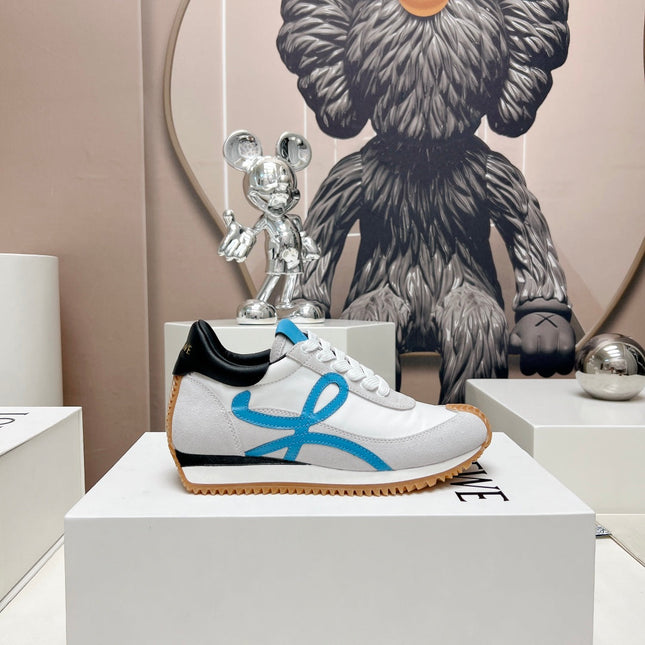 FLOW RUNNER SNEAKER IN PALE GRAY MIX BLUE SUEDE AND SHEEPSKIN