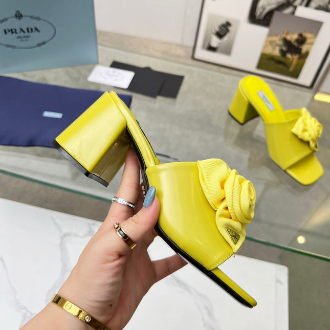PRA FLOWER BLOCK HEELS 75 LEMON CALFSKIN
