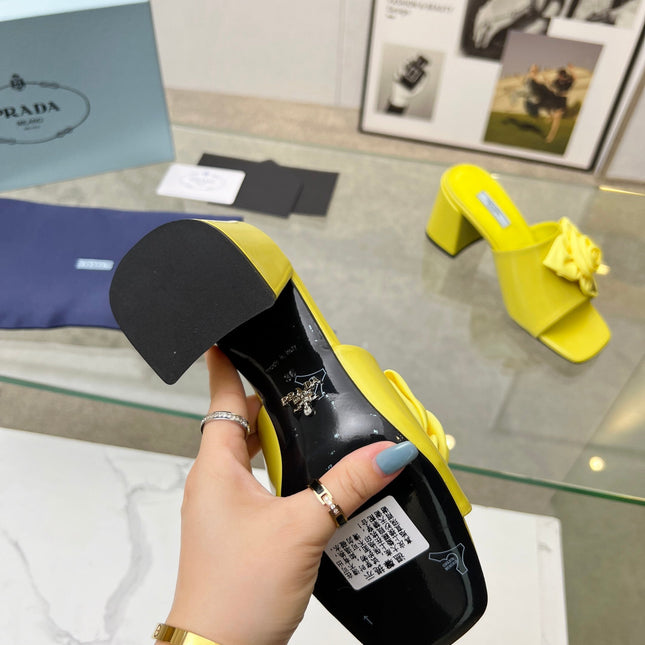 PRA FLOWER BLOCK HEELS 75 LEMON CALFSKIN