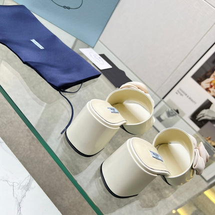 PRA FLOWER BLOCK HEELS 75 IVORY CALFSKIN