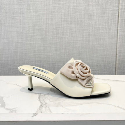 PRA FLOWER POINTED HEELS 55 IVORY CALFSKIN