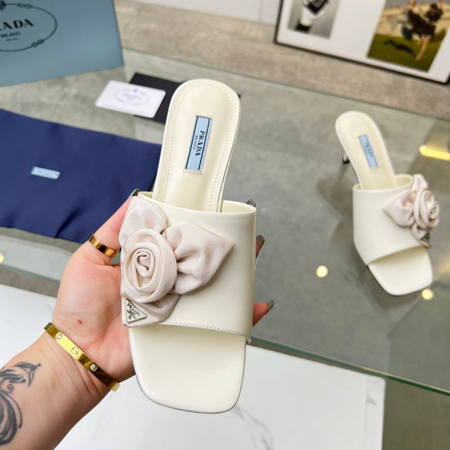 PRA FLOWER POINTED HEELS 55 IVORY CALFSKIN