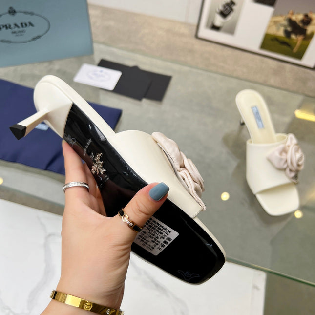 PRA FLOWER POINTED HEELS 55 IVORY CALFSKIN
