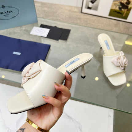 PRA FLOWER POINTED HEELS 55 IVORY CALFSKIN