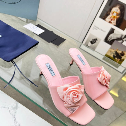 PRA FLOWER POINTED HEELS 55 LIGHT PINK CALFSKIN