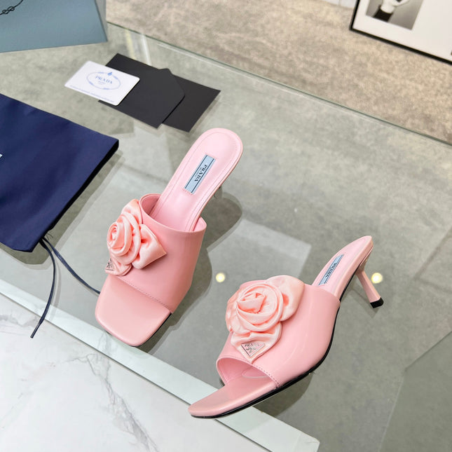 PRA FLOWER POINTED HEELS 55 LIGHT PINK CALFSKIN