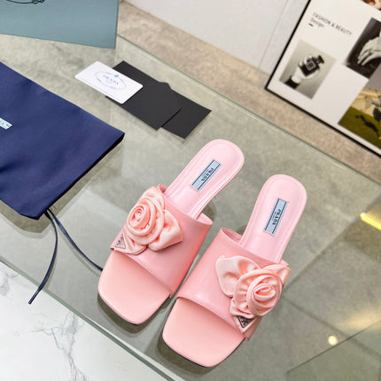 PRA FLOWER POINTED HEELS 55 LIGHT PINK CALFSKIN