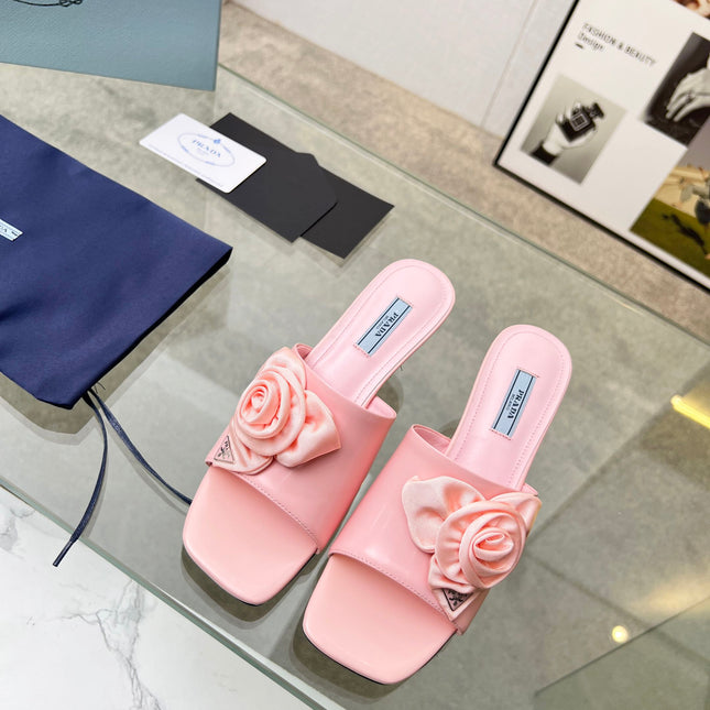 PRA FLOWER POINTED HEELS 55 LIGHT PINK CALFSKIN