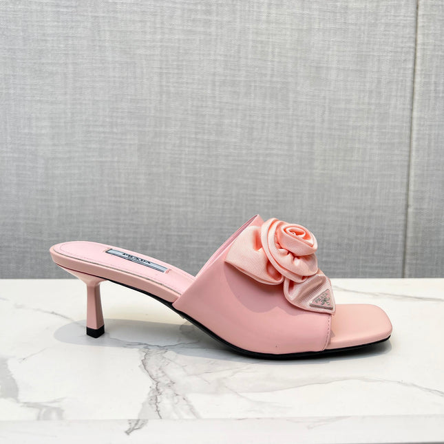 PRA FLOWER POINTED HEELS 55 LIGHT PINK CALFSKIN