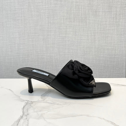 PRA FLOWER POINTED HEELS 55 BLACK CALFSKIN