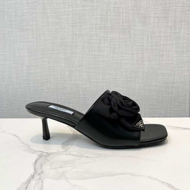PRA FLOWER POINTED HEELS 55 BLACK CALFSKIN