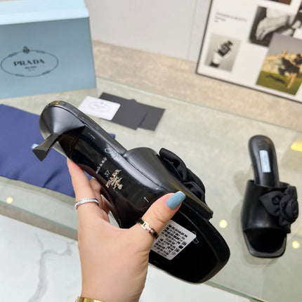 PRA FLOWER POINTED HEELS 55 BLACK CALFSKIN