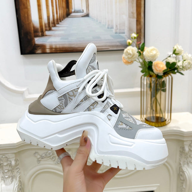 LV ARCHLIGHT 2.0 PLATFORM SNEAKER IN WHITE MIX DOVE GRAY MIX OF MATERIALS