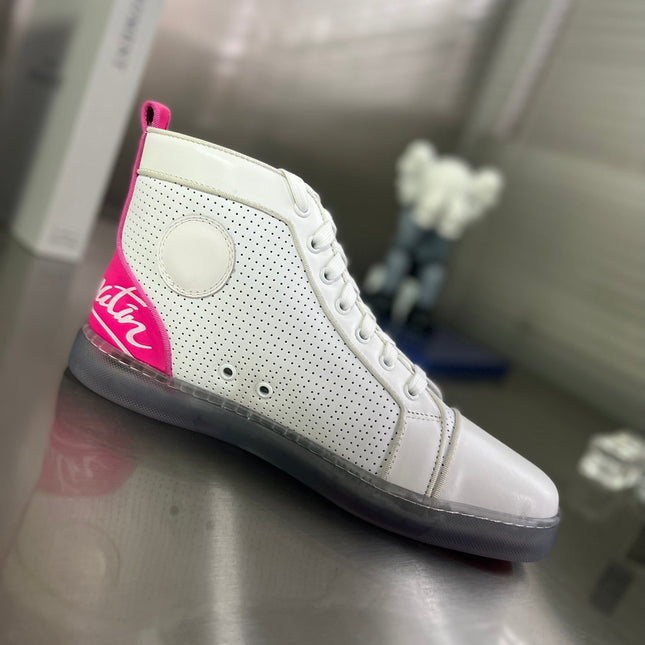 FUN LOUIS HIGH-TOP FLAT SNEAKERS IN WHITE MIX PINK CALFSKIN