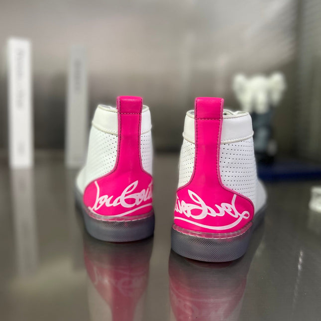 FUN LOUIS HIGH-TOP FLAT SNEAKERS IN WHITE MIX PINK CALFSKIN