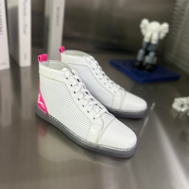 FUN LOUIS HIGH-TOP FLAT SNEAKERS IN WHITE MIX PINK CALFSKIN