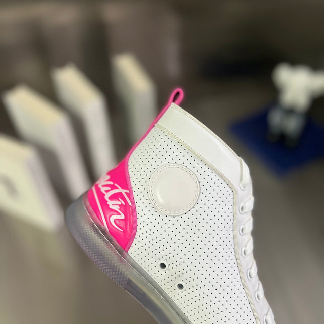 FUN LOUIS HIGH-TOP FLAT SNEAKERS IN WHITE MIX PINK CALFSKIN