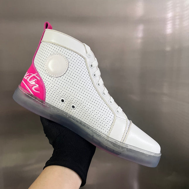 FUN LOUIS HIGH-TOP FLAT SNEAKERS IN WHITE MIX PINK CALFSKIN