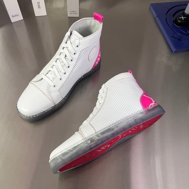 FUN LOUIS HIGH-TOP FLAT SNEAKERS IN WHITE MIX PINK CALFSKIN