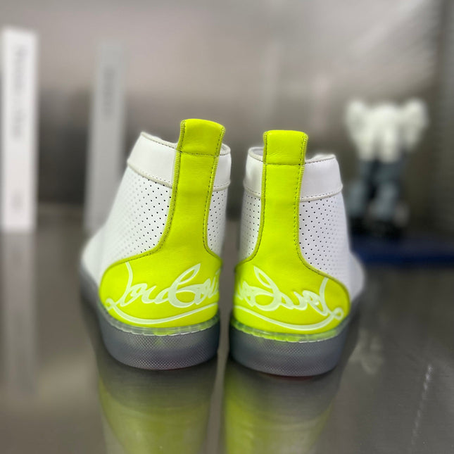 FUN LOUIS HIGH-TOP FLAT SNEAKERS IN WHITE MIX YELLOW CALFSKIN