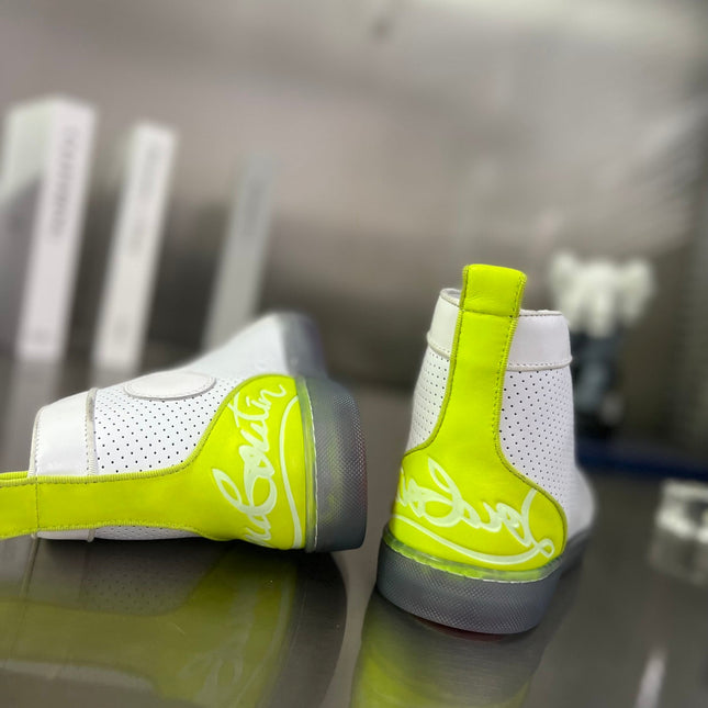 FUN LOUIS HIGH-TOP FLAT SNEAKERS IN WHITE MIX YELLOW CALFSKIN