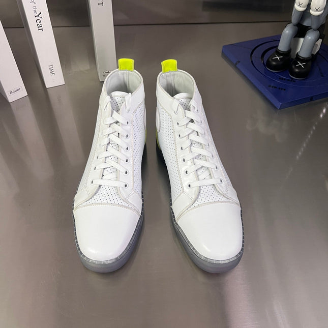 FUN LOUIS HIGH-TOP FLAT SNEAKERS IN WHITE MIX YELLOW CALFSKIN