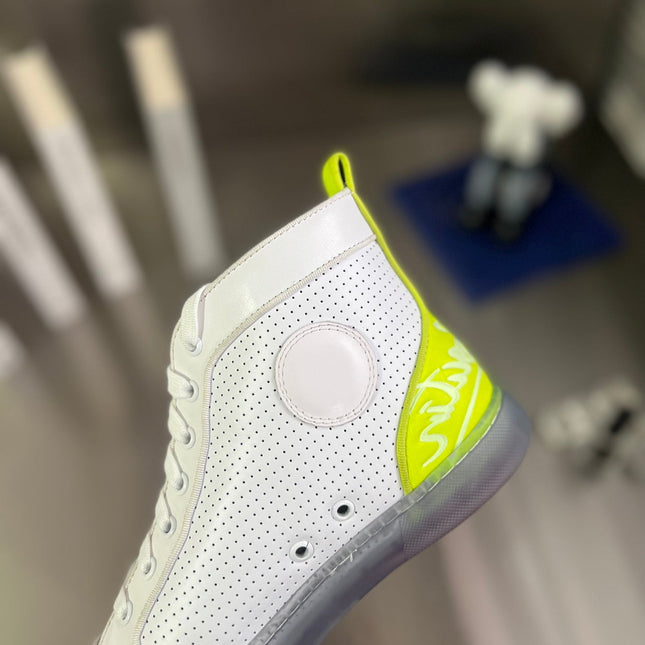 FUN LOUIS HIGH-TOP FLAT SNEAKERS IN WHITE MIX YELLOW CALFSKIN