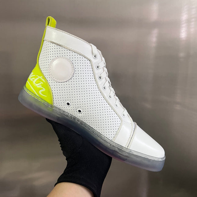 FUN LOUIS HIGH-TOP FLAT SNEAKERS IN WHITE MIX YELLOW CALFSKIN