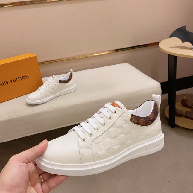 LV TRAINER SNEAKER WHITE DAMIER JACQUARD AND CALFSKIN
