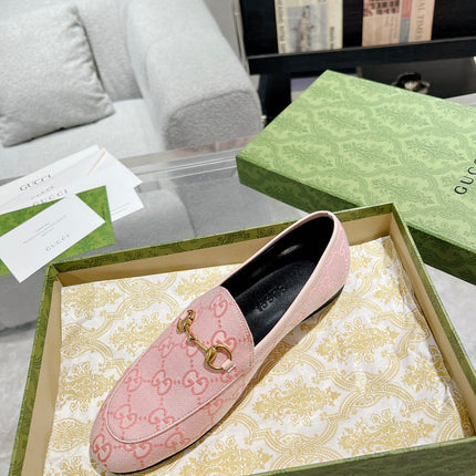 MEN'S LOAFER WITH HORSEBIT IN PINK PASTEL MONOGRAM JACQUARD FABRIC