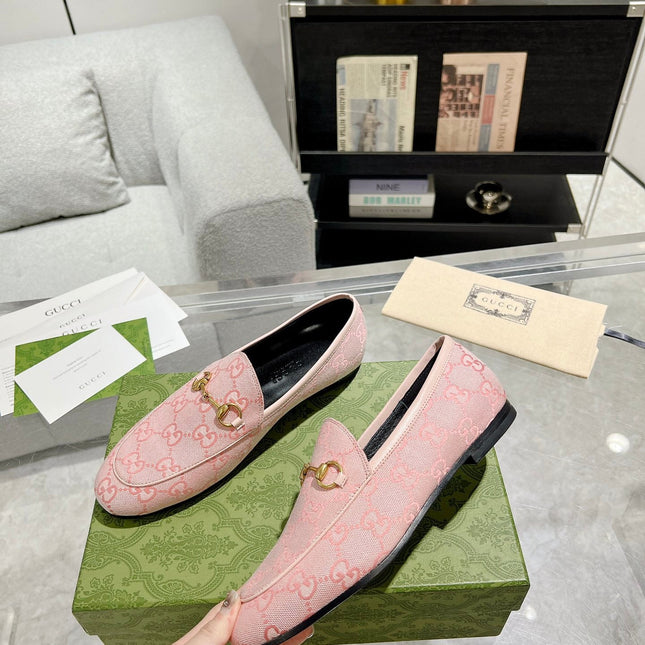 MEN'S LOAFER WITH HORSEBIT IN PINK PASTEL MONOGRAM JACQUARD FABRIC