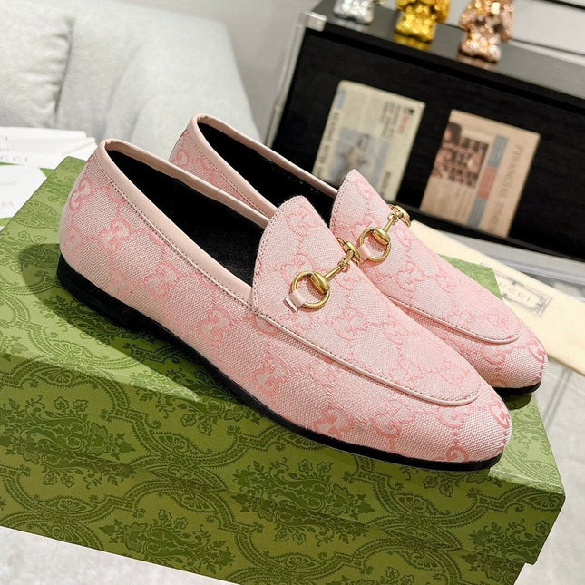 MEN'S LOAFER WITH HORSEBIT IN PINK PASTEL MONOGRAM JACQUARD FABRIC