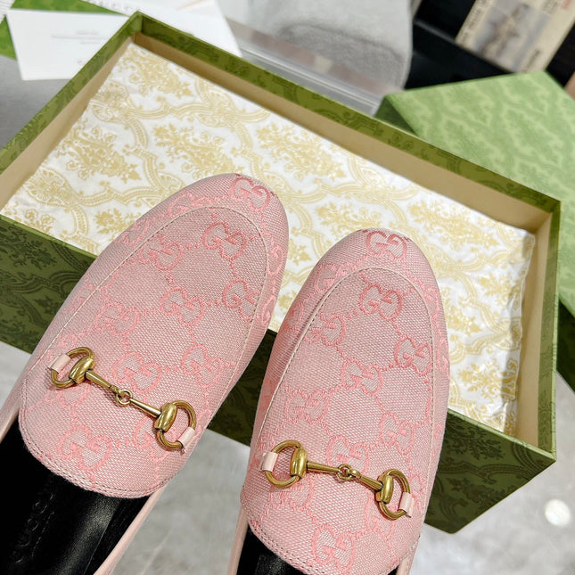 MEN'S LOAFER WITH HORSEBIT IN PINK PASTEL MONOGRAM JACQUARD FABRIC