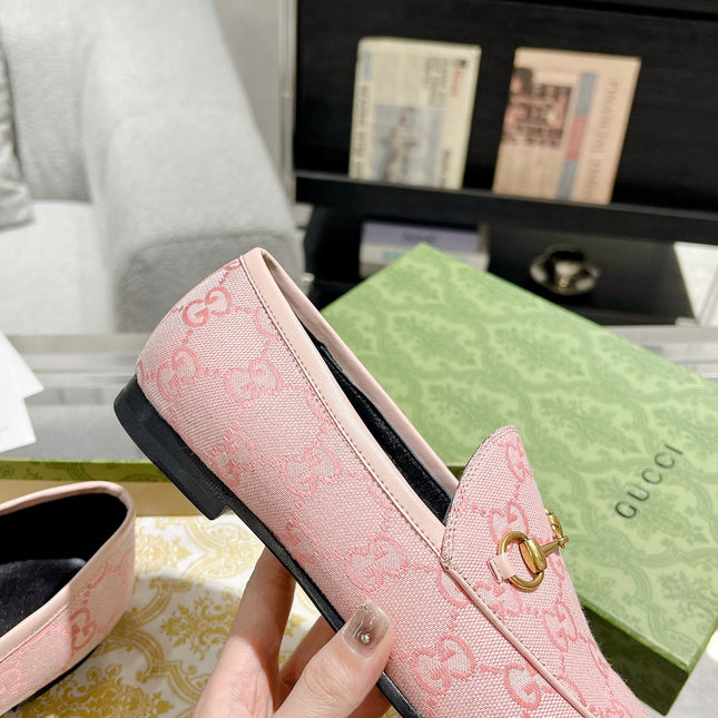 MEN'S LOAFER WITH HORSEBIT IN PINK PASTEL MONOGRAM JACQUARD FABRIC