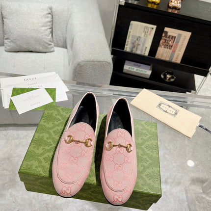 MEN'S LOAFER WITH HORSEBIT IN PINK PASTEL MONOGRAM JACQUARD FABRIC