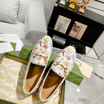 HORSEBIT LOAFER WITH CUTE ANIMAL PRINT IN WHITE CALFSKIN