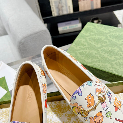 HORSEBIT LOAFER WITH CUTE ANIMAL PRINT IN WHITE CALFSKIN