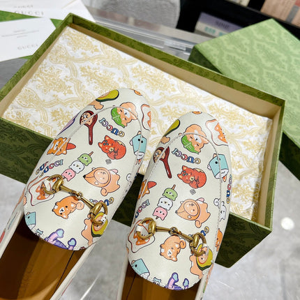 HORSEBIT LOAFER WITH CUTE ANIMAL PRINT IN WHITE CALFSKIN