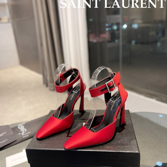 SL FANNY SLINGBACK PUMPS RED SATIN